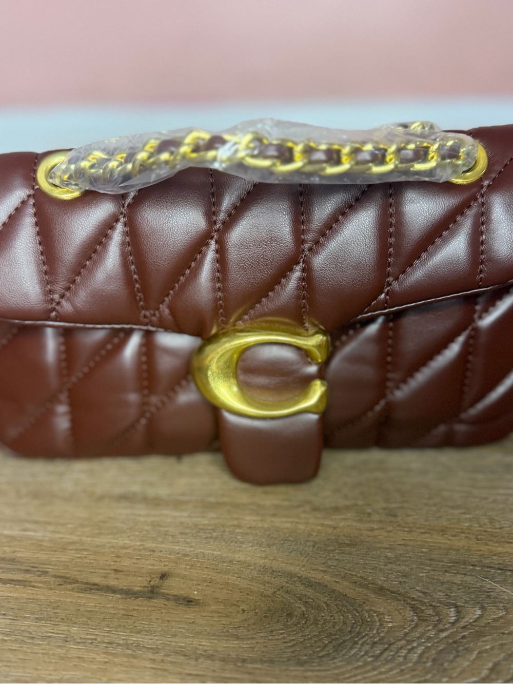 Quilted Chocolate Shoulder Bag with Gold 'C' Accent